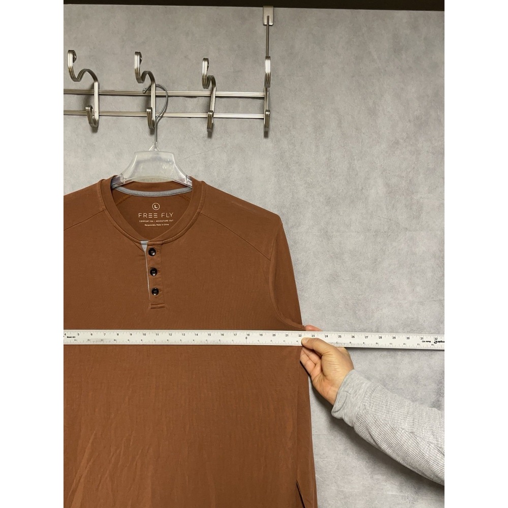 Free Fly Shirt Men L Brown Henley Bamboo Blend Stretch Active Workout L/S Tee - Picture 3 of 8